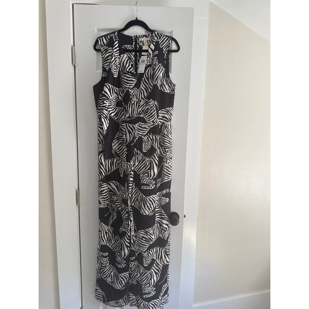 Adrian Landau NWT Zebra Print Wide Leg Jumpsuit Size 10 Black White Sleeveless